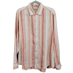 Tommy Bahama Striped Linen Blend Button Down Casual Shirt Men's Size Large